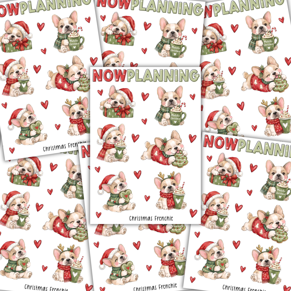 Christmas Frenchie Sticker Sheet |  Christmas Stickers | Journal Stickers, Planner Stickers, Scrapbook Stickers