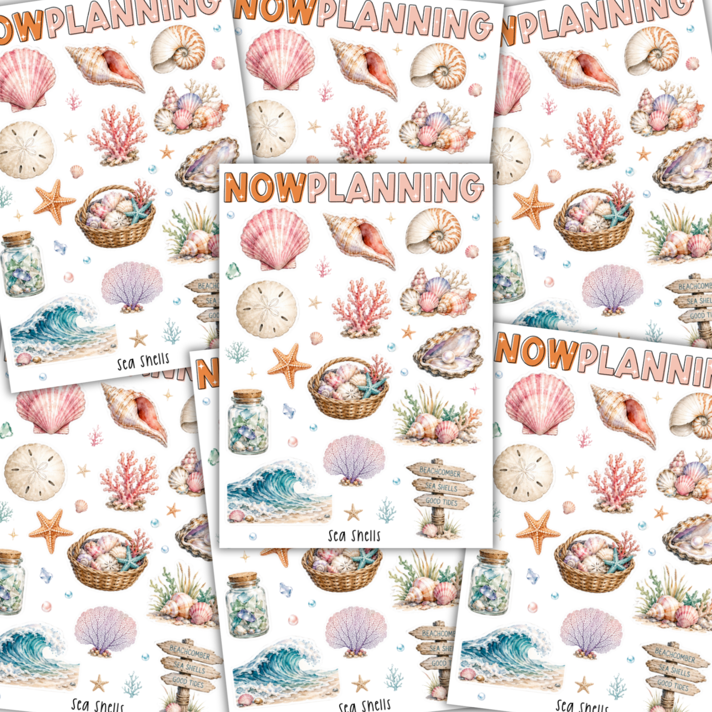 Sea Shells Sticker Sheet |  Summer Stickers | Journal Stickers, Planner Stickers, Scrapbook Stickers