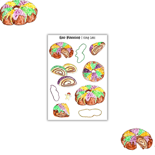 King Cake Sticker Sheet |  Spring Stickers | Journal Stickers, Planner Stickers, Scrapbook Stickers