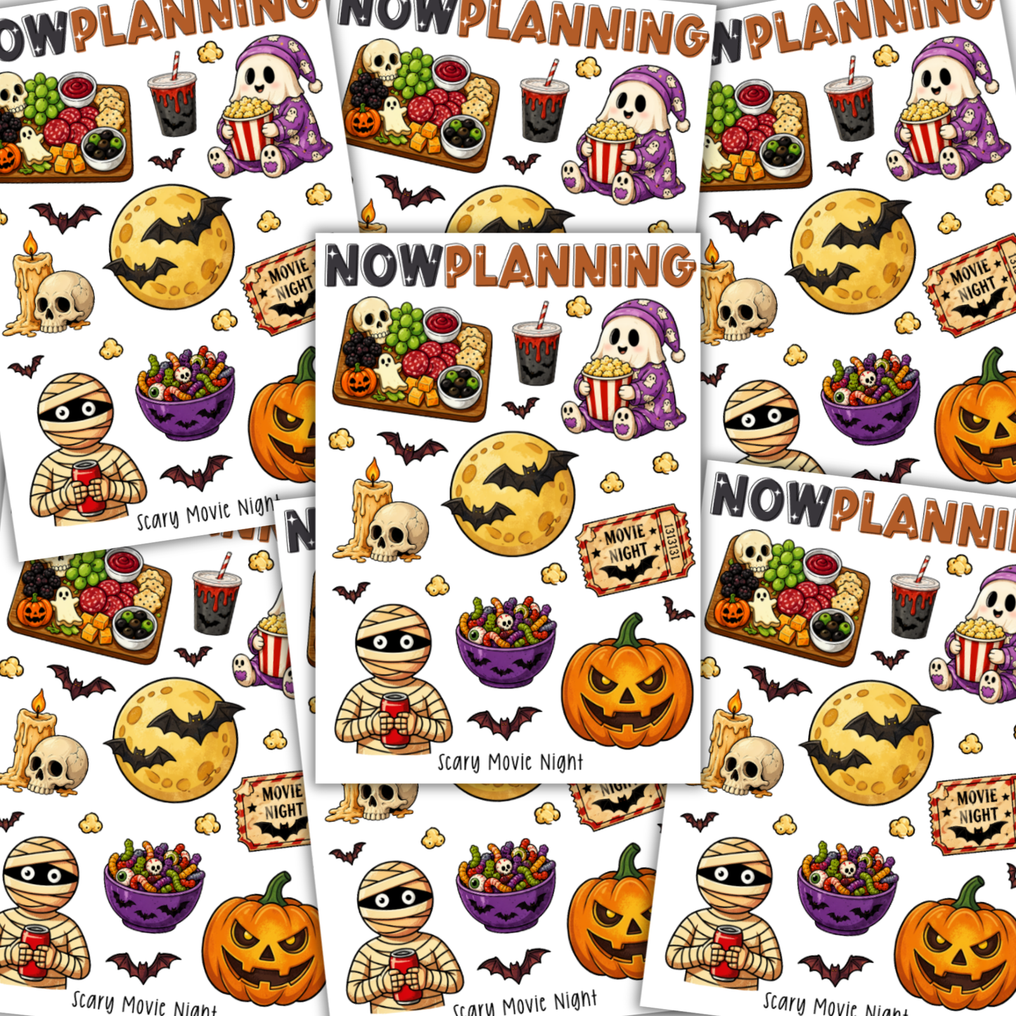 Scary Movie Night Sticker Sheet |  Halloween Planner Stickers | Cute Spooky Season Sticker Sheet