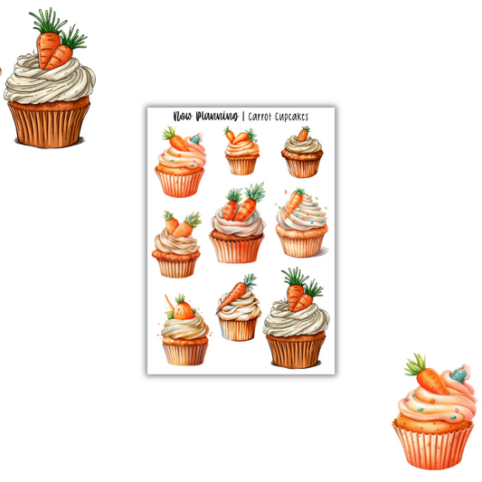 Carrot Cupcakes Sticker Sheet |  Journal Stickers, Planner Stickers, Scrapbook Stickers