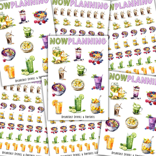 Breakfast Drinks & Parfaits Sticker Sheet  |  Bullet Journal Stickers, Planner Stickers, Scrapbook Stickers
