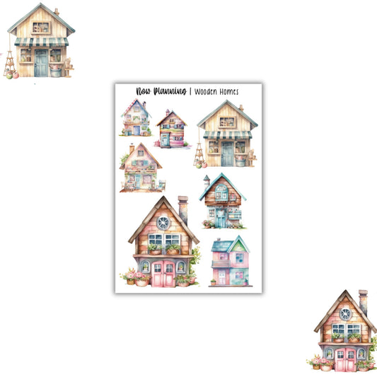 Wooden Homes Sticker Sheet |  Spring Stickers | Journal Stickers, Planner Stickers, Scrapbook Stickers