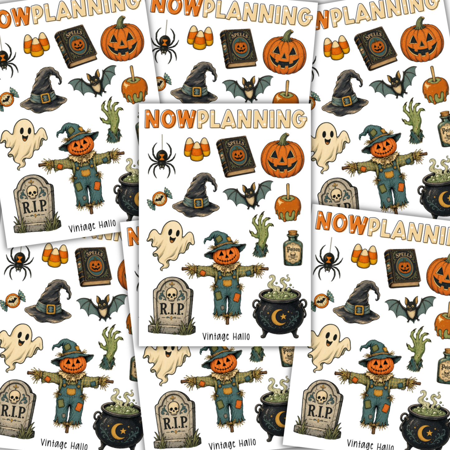 Vintage Hallo Sticker Sheet |  Halloween Planner Stickers | Cute Spooky Season Sticker Sheet