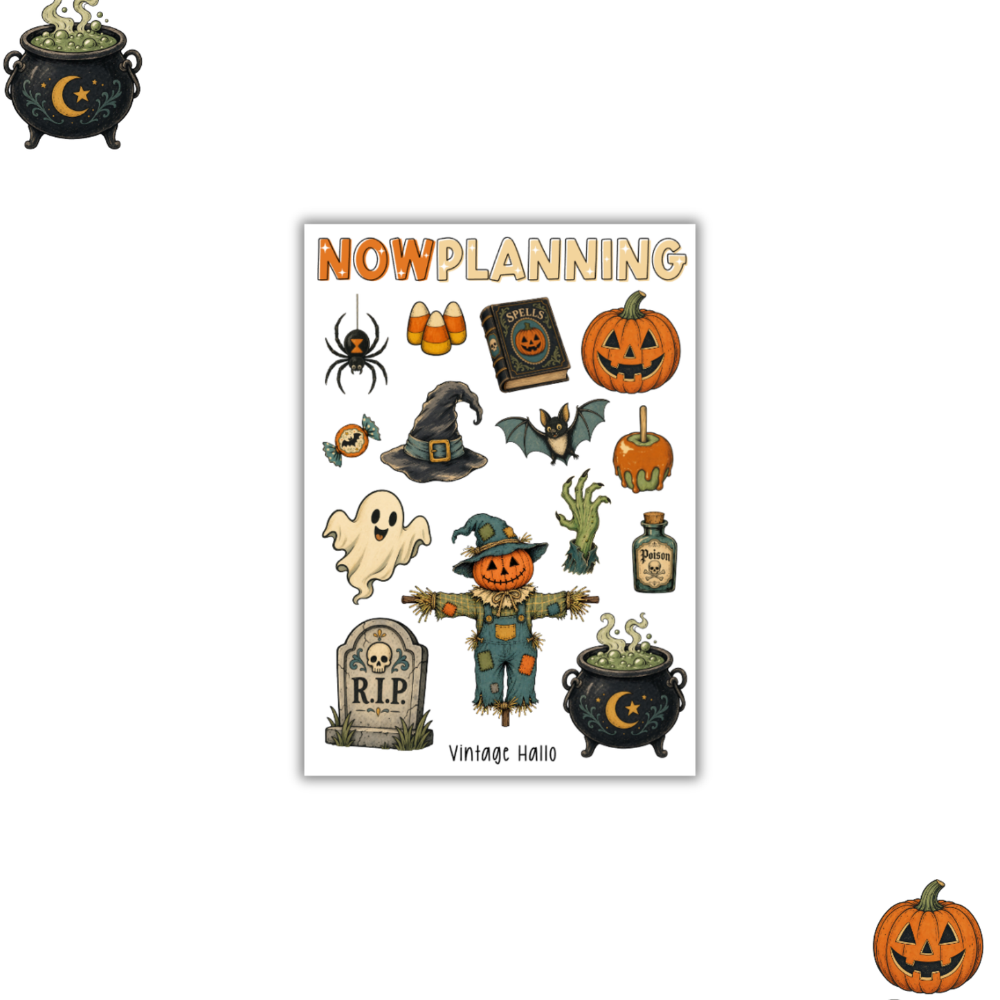 Vintage Hallo Sticker Sheet |  Halloween Planner Stickers | Cute Spooky Season Sticker Sheet