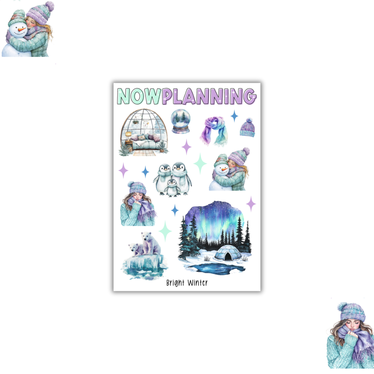 Bright Winter Sticker Sheet |  Journal Stickers, Planner Stickers, Scrapbook Stickers