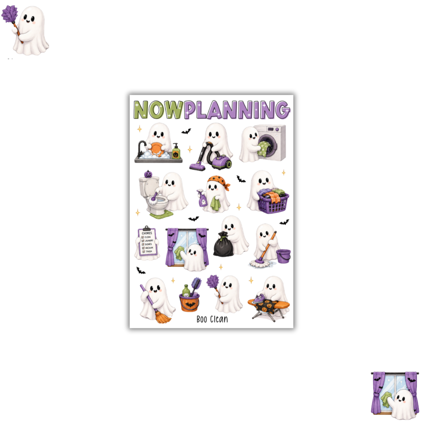 Boo Clean Sticker Sheet |  Halloween Planner Stickers | Cute Spooky Season Sticker Sheet