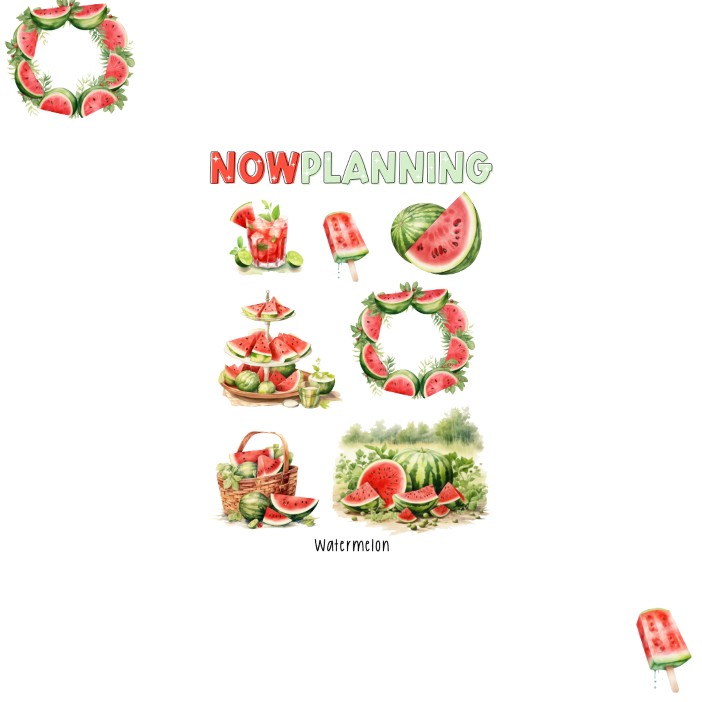 Watermelon Sticker Sheet  |  Bullet Journal Stickers, Planner Stickers, Scrapbook Stickers