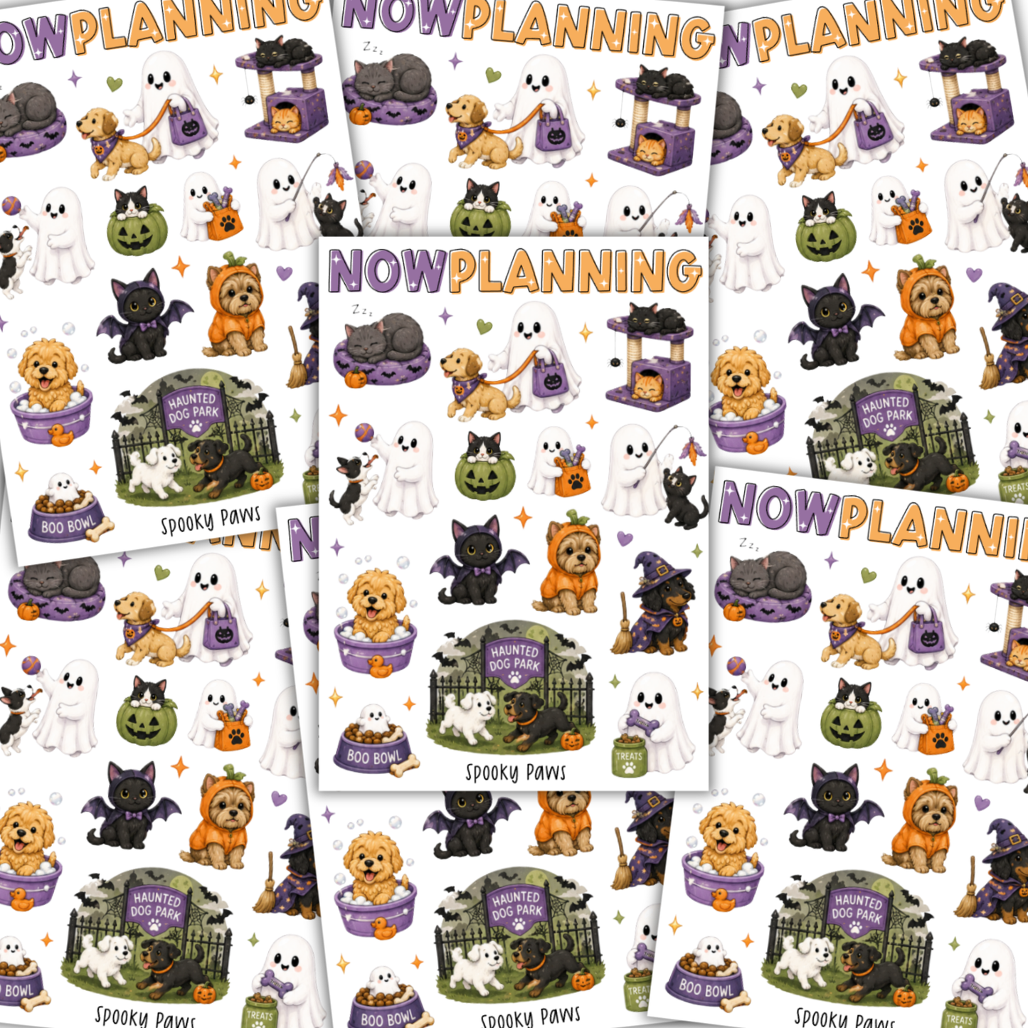 Spooky Paws Sticker Sheet |  Halloween Planner Stickers | Cute Spooky Season Sticker Sheet