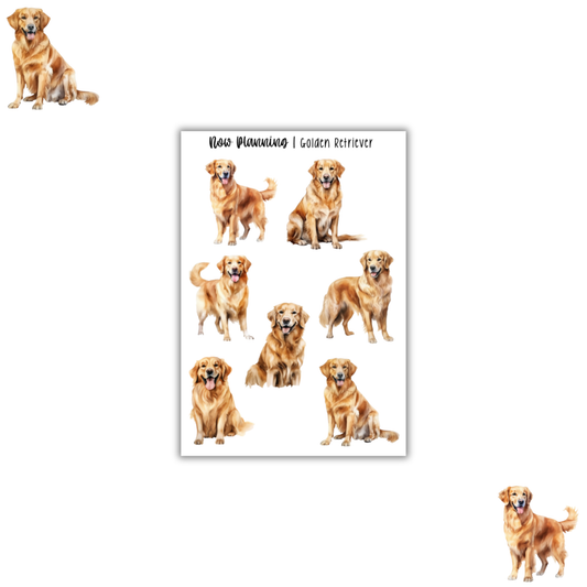 Golden Retriever Sticker Sheet |  Pet Stickers |  Journal Stickers, Planner Stickers, Scrapbook Stickers