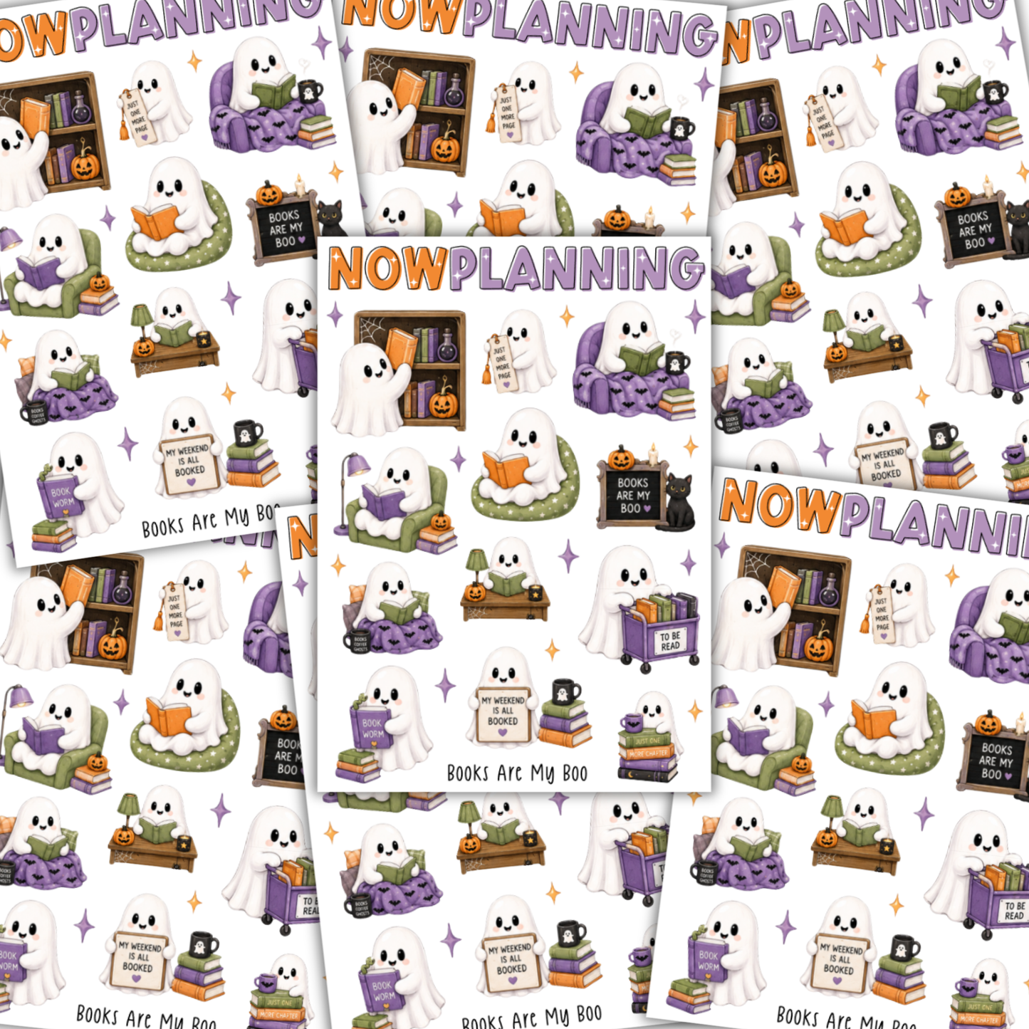 Books Are My Boo Sticker Sheet |  Halloween Planner Stickers | Cute Spooky Season Sticker Sheet