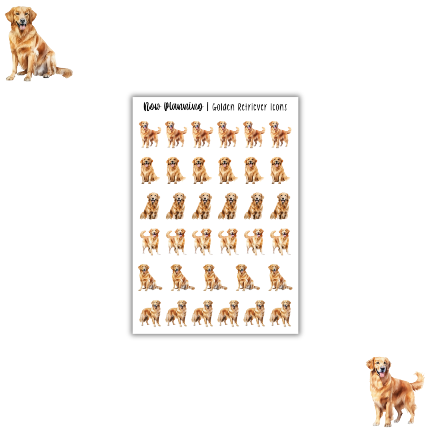 Golden Retriever Sticker Sheet |  Pet Stickers |  Journal Stickers, Planner Stickers, Scrapbook Stickers