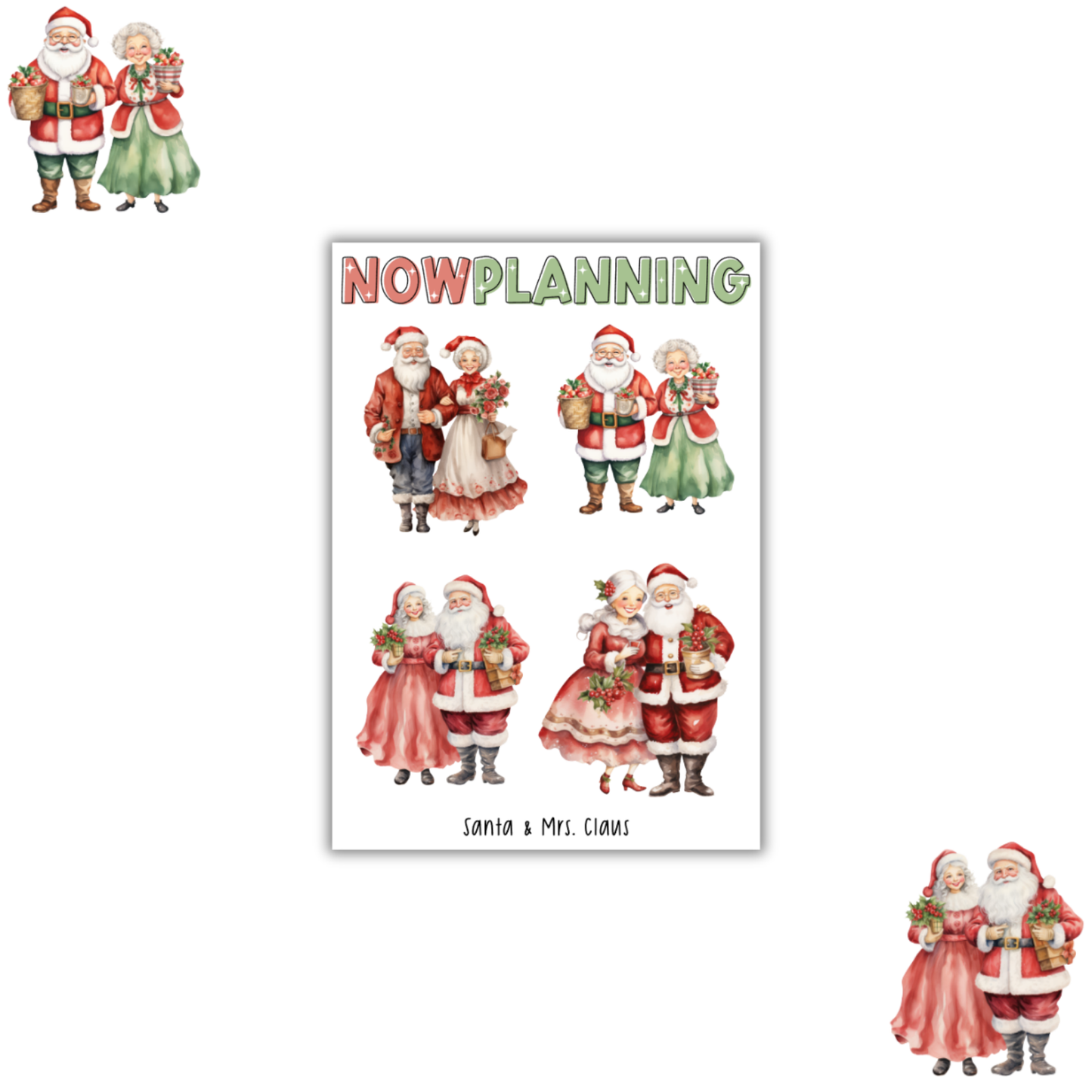 Santa & Mrs. Claus Sticker Sheet |  Christmas Stickers | Journal Stickers, Planner Stickers, Scrapbook Stickers