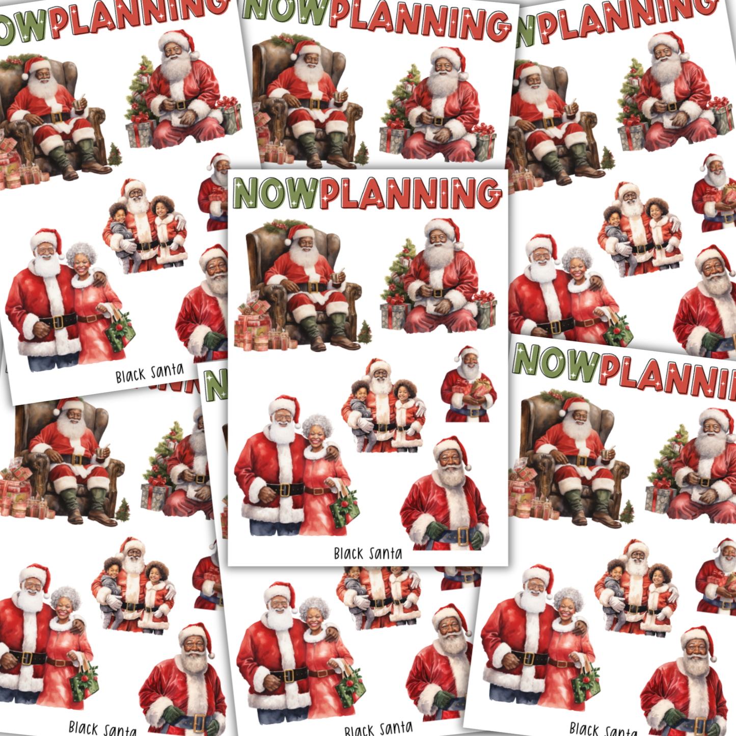 Black Santa Sticker Sheet |  Christmas Stickers | Journal Stickers, Planner Stickers, Scrapbook Stickers