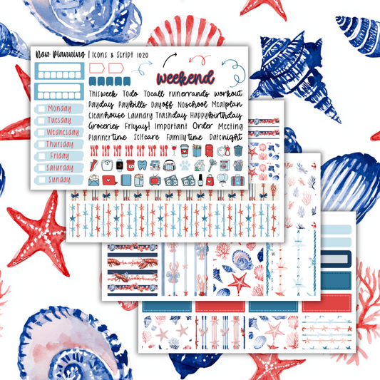 Coastal Weekly Planner Kit 1020 | Planner Stickers | Vertical Weekly Planner Kit