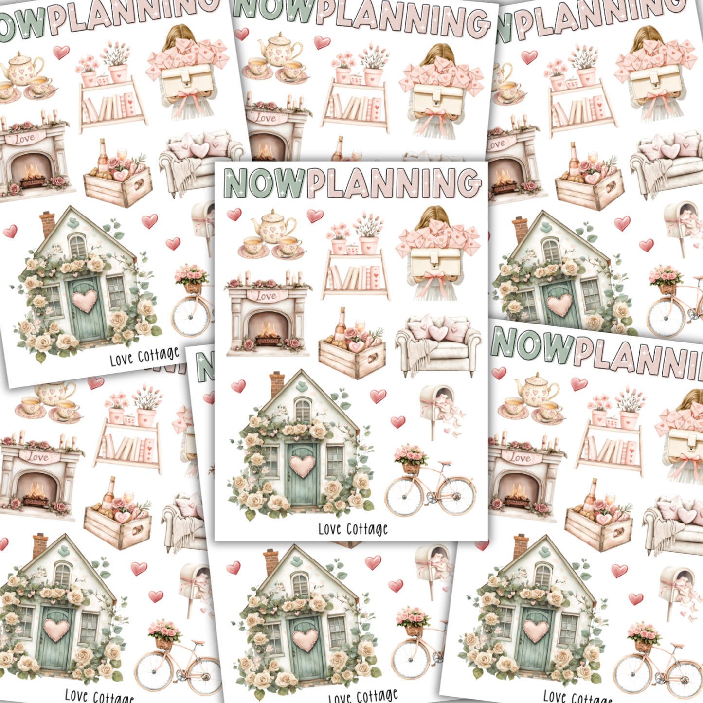 Love Cottage Sticker Sheet | Valentine's Day Stickers |  Journal Stickers, 0Planner Stickers, Scrapbook Stickers