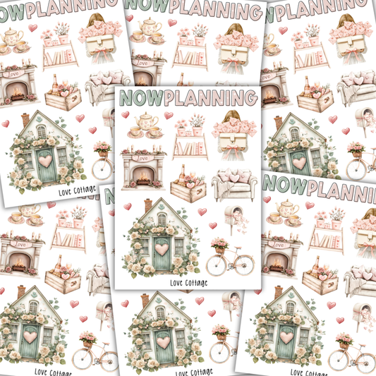 Love Cottage Sticker Sheet | Valentine's Day Stickers |  Journal Stickers, 0Planner Stickers, Scrapbook Stickers