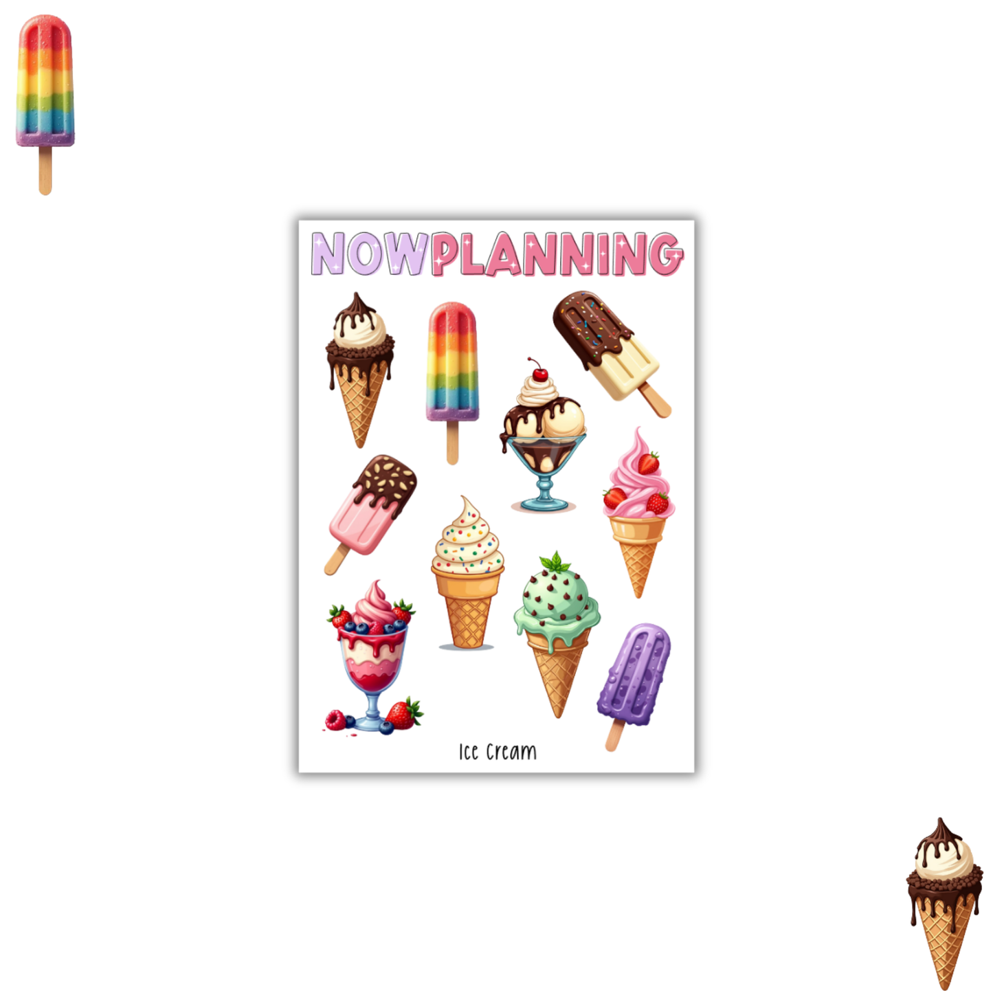 Ice Cream Sticker Sheet  |  Bullet Journal Stickers, Planner Stickers, Scrapbook Stickers