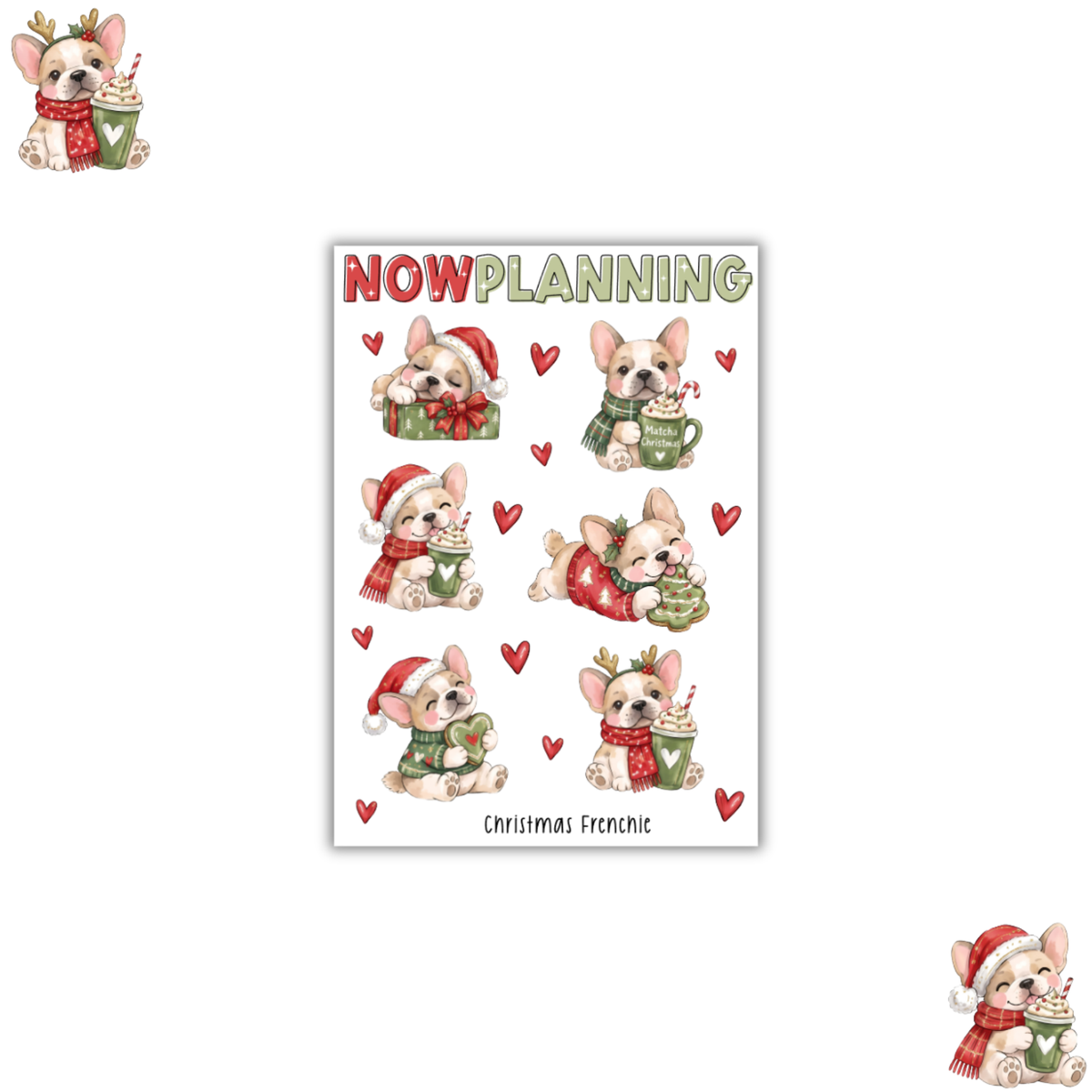 Christmas Frenchie Sticker Sheet |  Christmas Stickers | Journal Stickers, Planner Stickers, Scrapbook Stickers