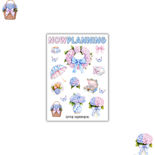 Spring Hydrangeas Sticker Sheet |  Spring Stickers | Journal Stickers, Planner Stickers, Scrapbook Stickers
