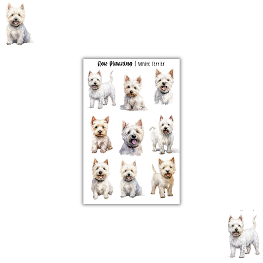 White Terrier Sticker Sheet |  Pet Stickers |  Journal Stickers, Planner Stickers, Scrapbook Stickers