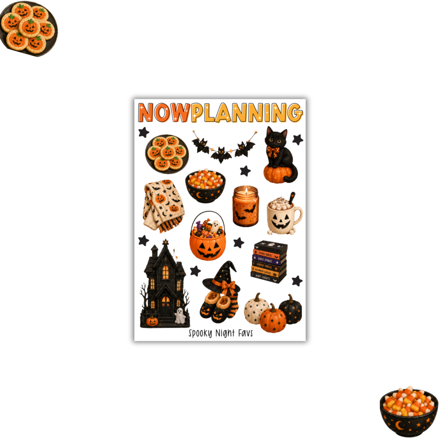 Spooky Night Favs Sticker Sheet |  Halloween Planner Stickers | Cute Spooky Season Sticker Sheet