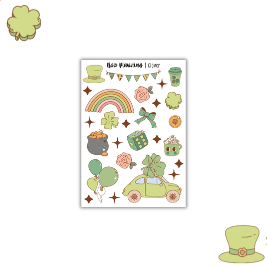 Clover Sticker Sheet |  Spring Stickers | Journal Stickers, Planner Stickers, Scrapbook Stickers