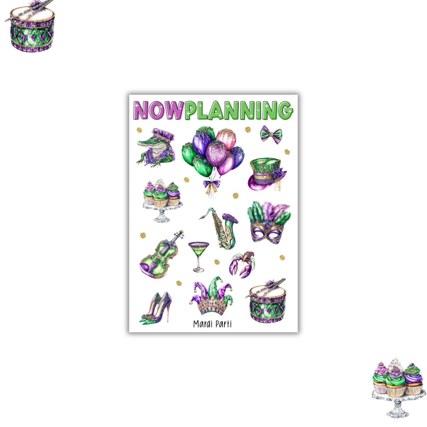 Mardi Parti Sticker Sheet |  Spring Stickers | Journal Stickers, Planner Stickers, Scrapbook Stickers