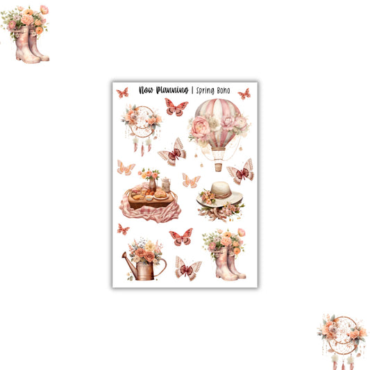 Spring Boho Sticker Sheet |  Spring Stickers | Journal Stickers, Planner Stickers, Scrapbook Stickers