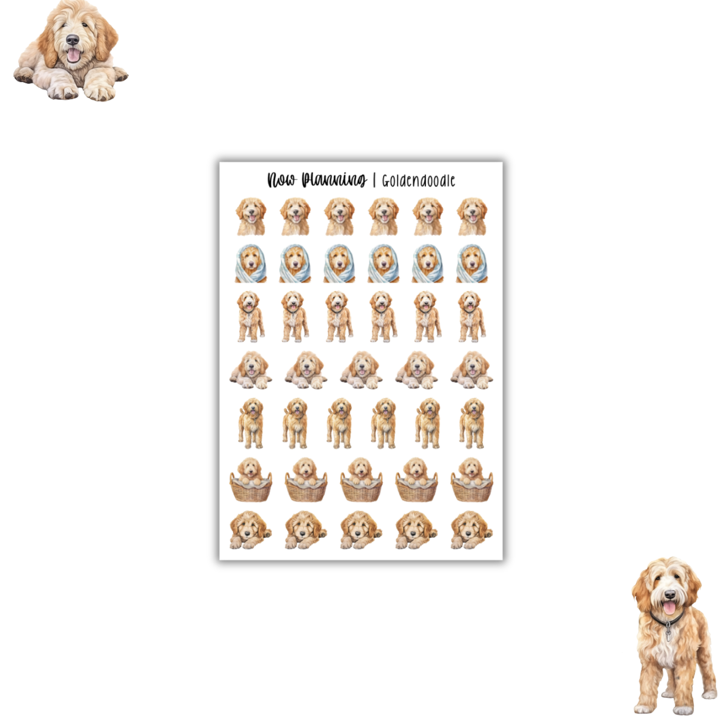Goldendoodle Sticker Sheet |  Pet Stickers |  Journal Stickers, Planner Stickers, Scrapbook Stickers