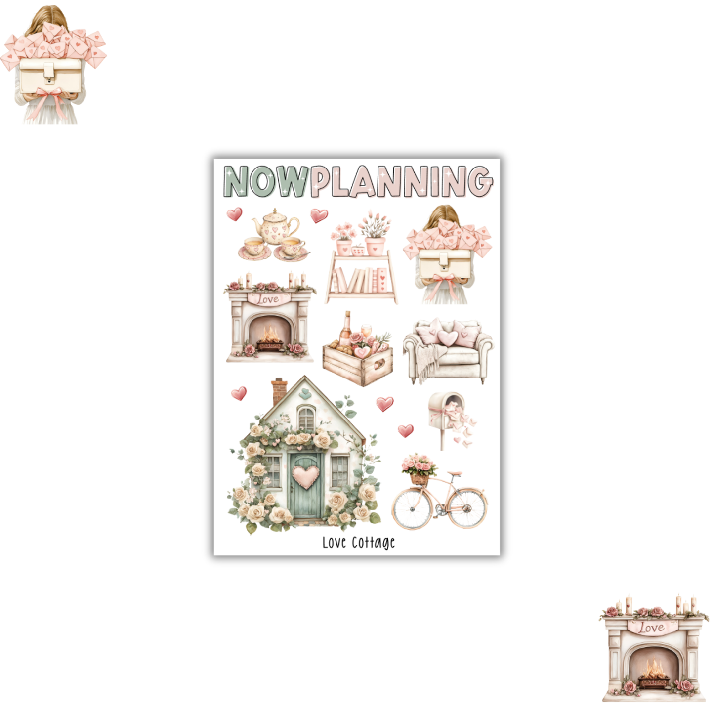 Love Cottage Sticker Sheet | Valentine's Day Stickers |  Journal Stickers, 0Planner Stickers, Scrapbook Stickers