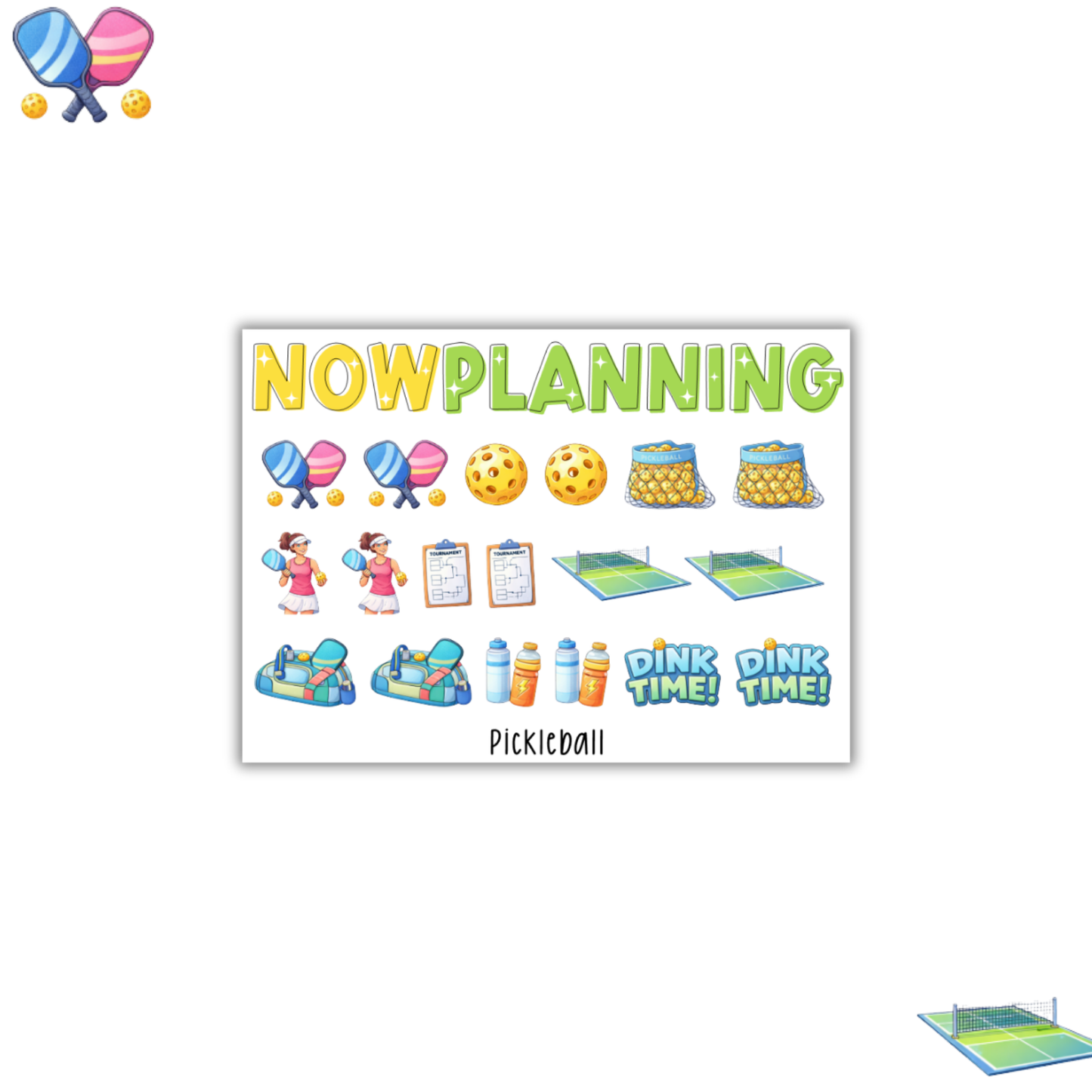 Mini Pickleball Icons Sticker Sheet | Journal Stickers, Planner Stickers, Scrapbook Stickers
