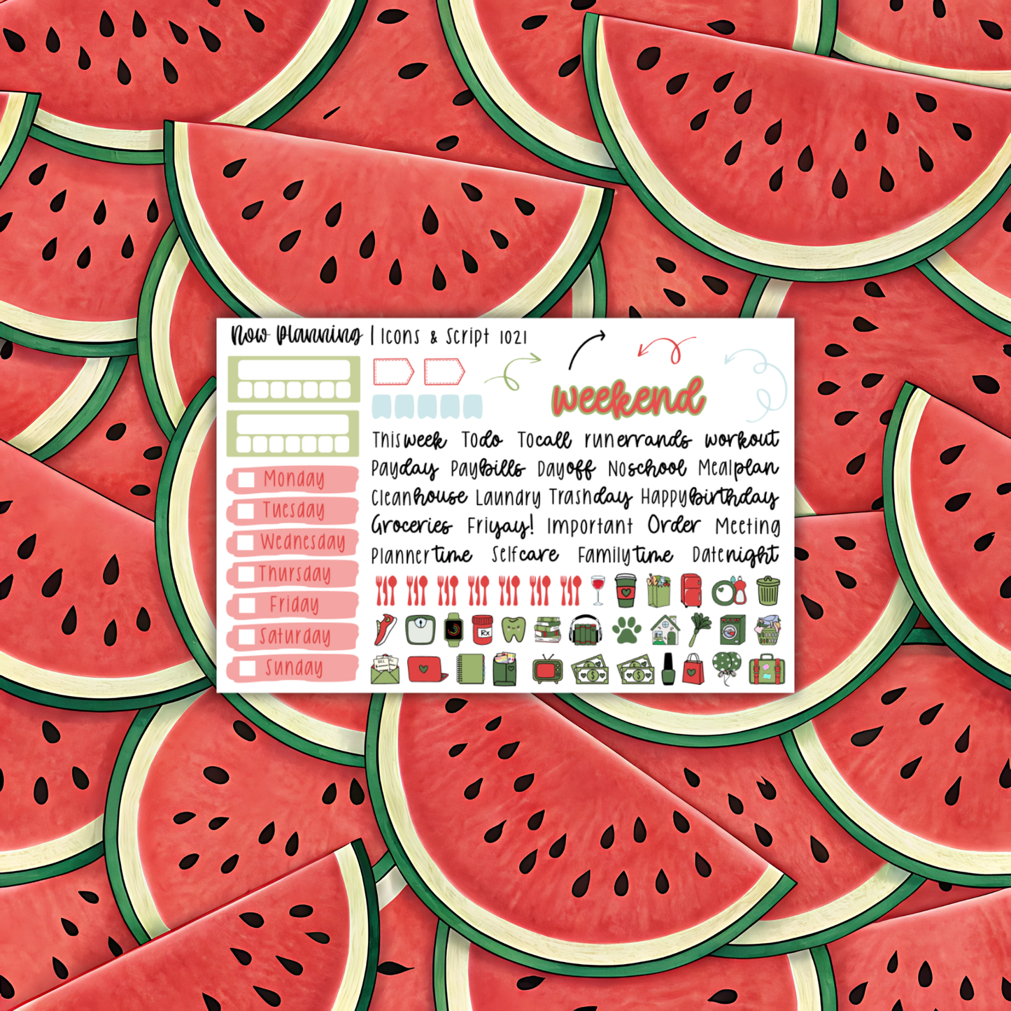 Watermelon Weekly Planner Kit 1021 | Planner Stickers | Vertical Weekly Planner Kit