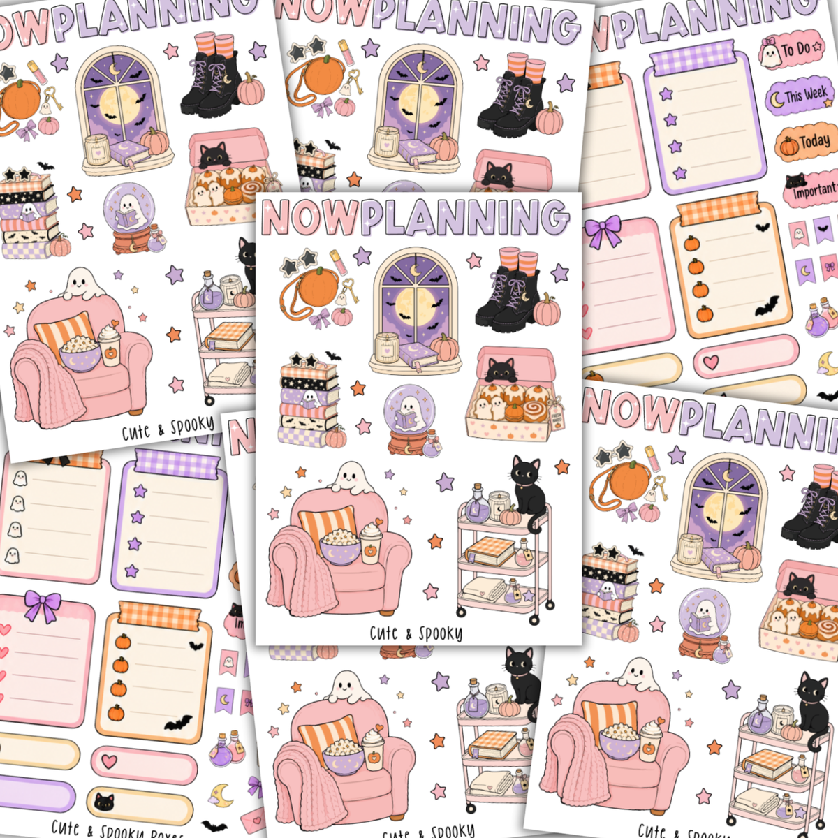 Cute & Spooky Sticker Sheet |  Halloween Planner Stickers | Cute Spooky Season Sticker Sheet