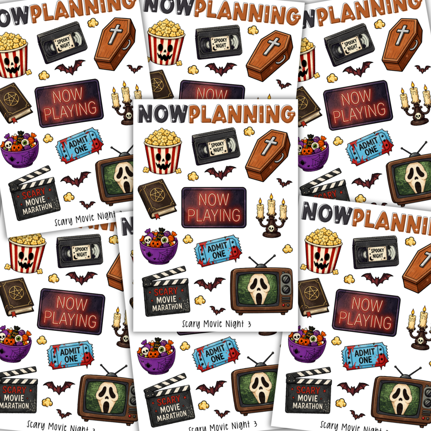 Scary Movie Night 3 Sticker Sheet |  Halloween Planner Stickers | Cute Spooky Season Sticker Sheet