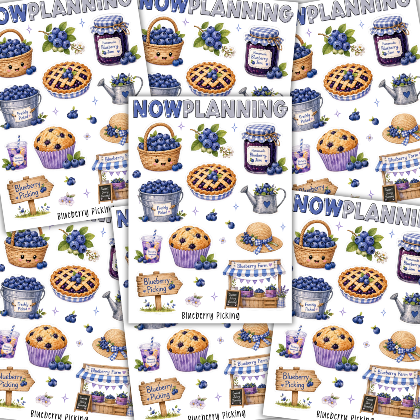 Blueberry Picking Sticker Sheet |  Spring Stickers | Journal Stickers, Planner Stickers, Scrapbook Stickers
