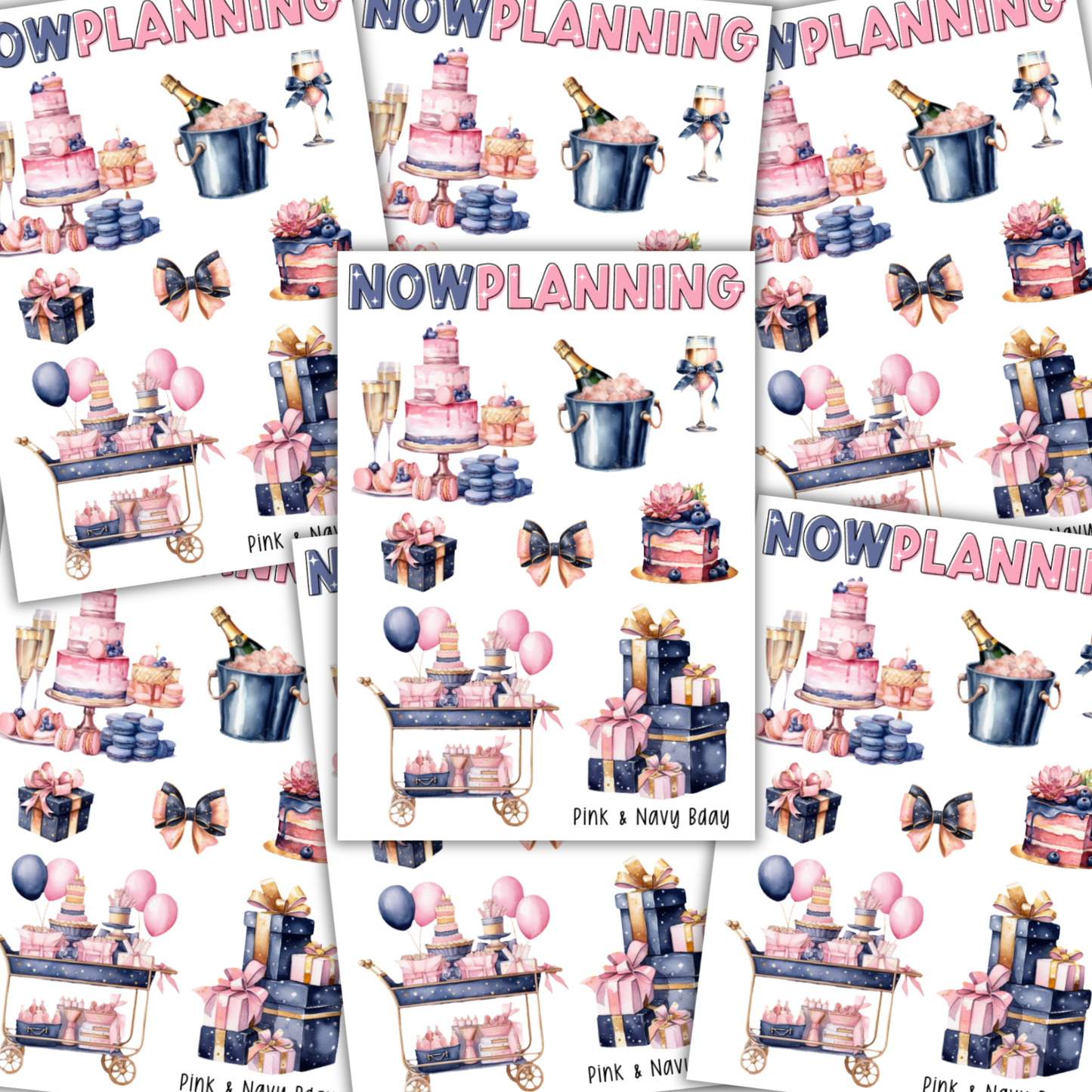 Pink & Navy B-Day Sticker Sheet |  Birthday Stickers |  Journal Stickers, Planner Stickers, Scrapbook Stickers