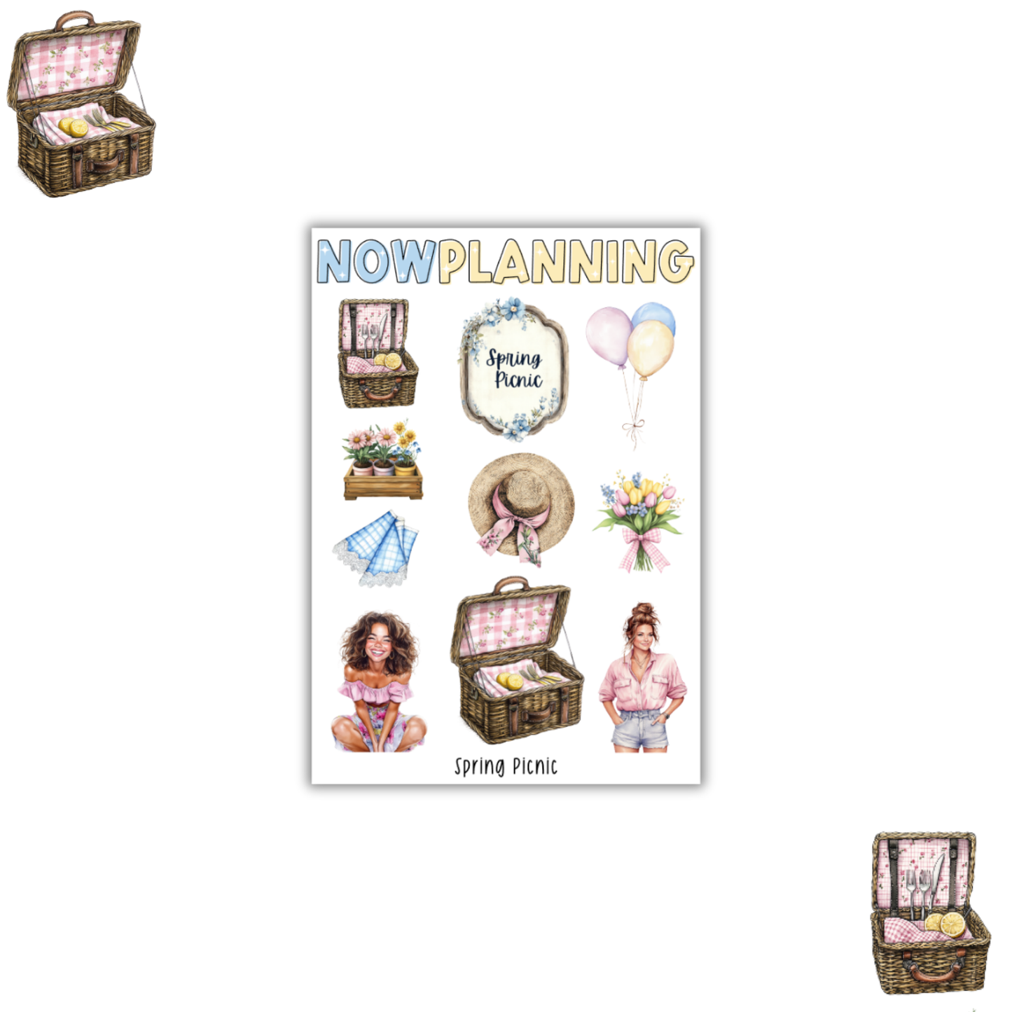 Spring Picnic Sticker Sheet |  Spring Stickers | Journal Stickers, Planner Stickers, Scrapbook Stickers