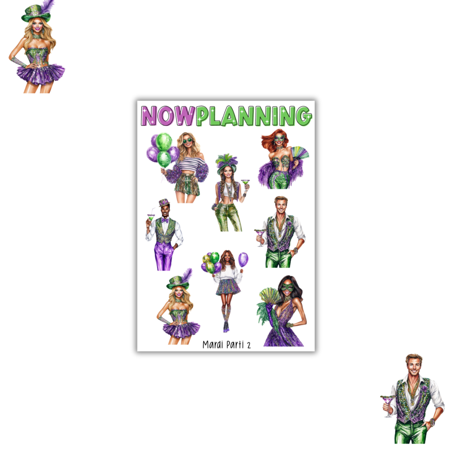 Mardi Parti Sticker Sheet |  Spring Stickers | Journal Stickers, Planner Stickers, Scrapbook Stickers