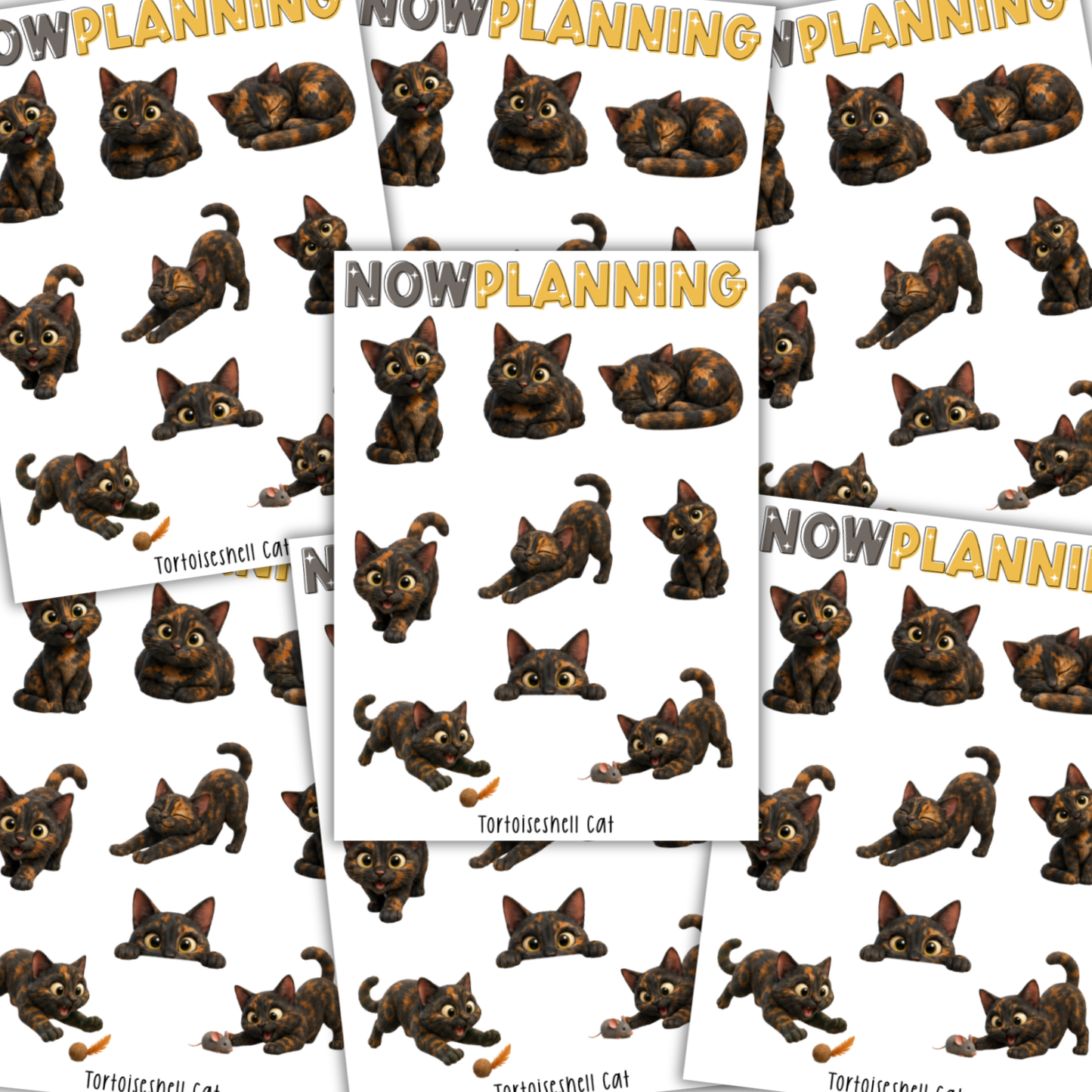 Tortoiseshell Cat Sticker Sheet |  Pet Stickers |  Journal Stickers, Planner Stickers, Scrapbook Stickers