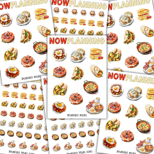 Breakfast Meals Sticker Sheet  |  Bullet Journal Stickers, Planner Stickers, Scrapbook Stickers