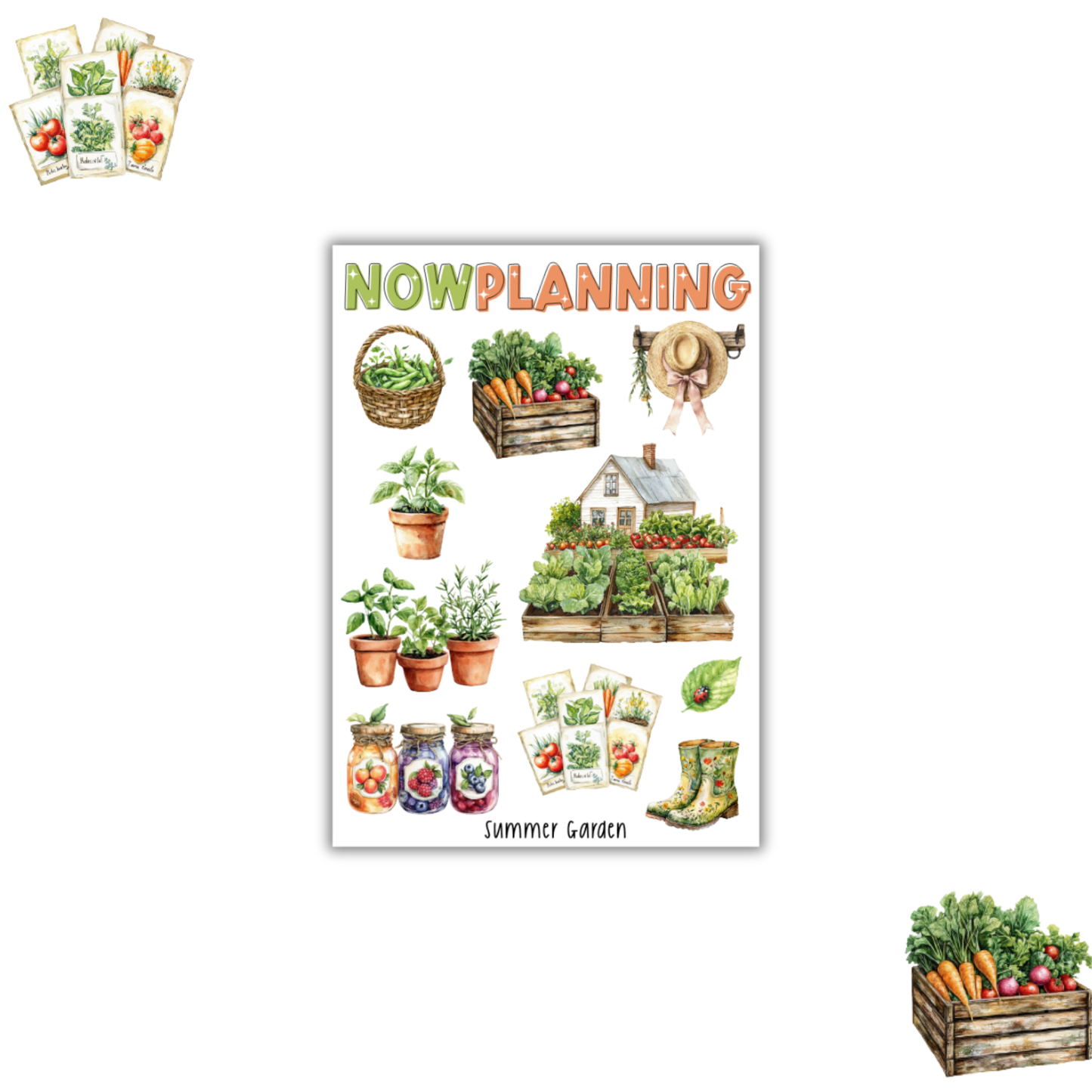 Summer Garden Sticker Sheet  |  Bullet Journal Stickers, Planner Stickers, Scrapbook Stickers