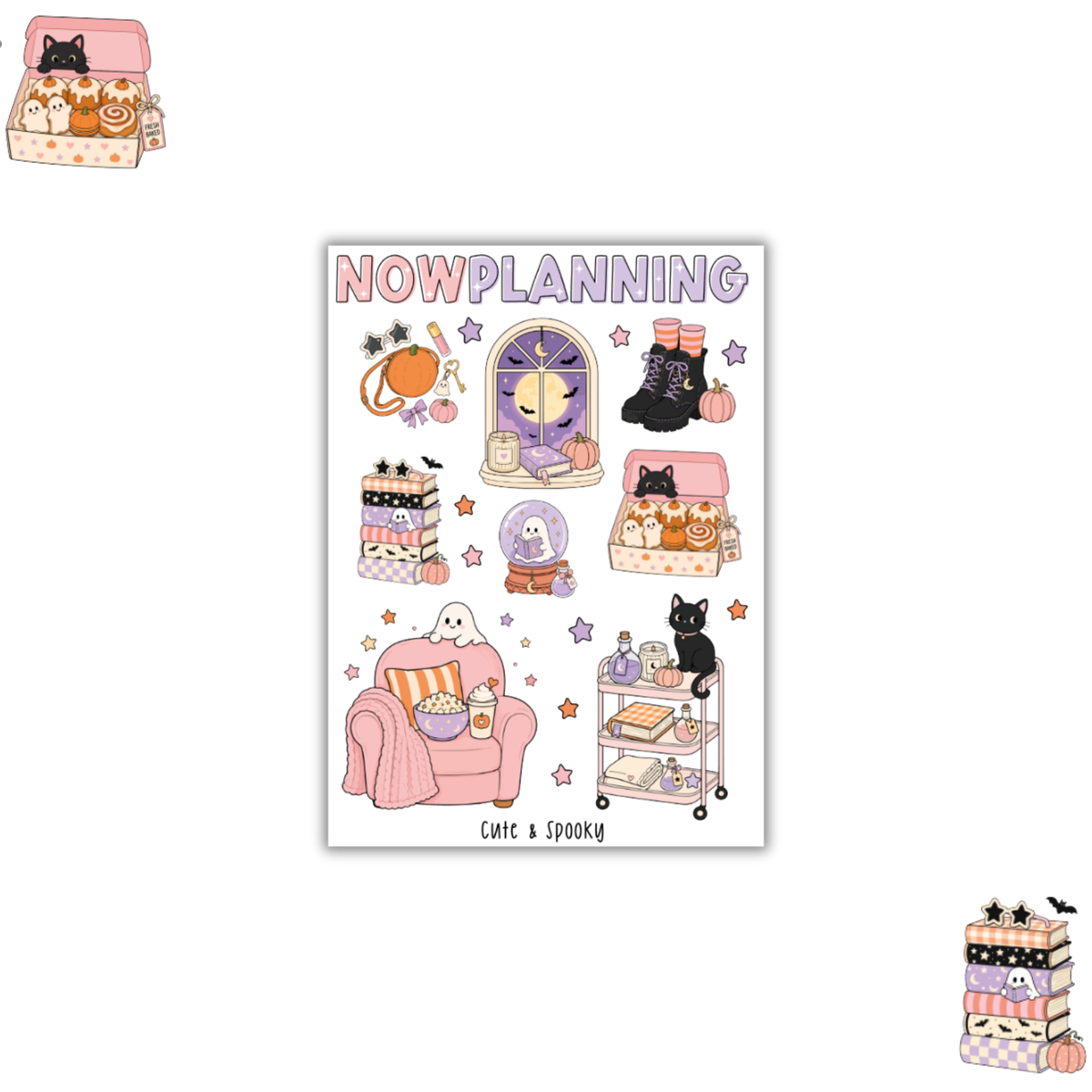 Cute & Spooky Sticker Sheet |  Halloween Planner Stickers | Cute Spooky Season Sticker Sheet