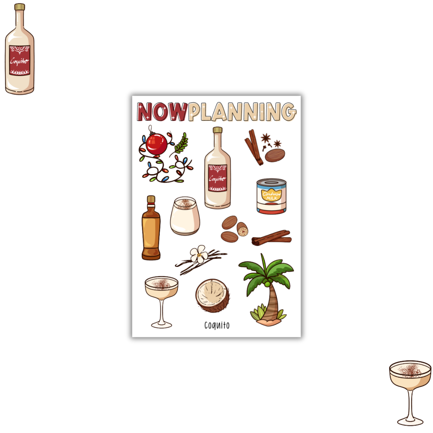 Coquito Sticker Sheet |  Christmas Stickers | Journal Stickers, Planner Stickers, Scrapbook Stickers