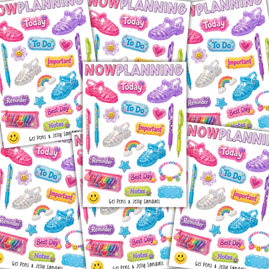 Gel Pens & Jelly Sandals Sticker Sheet  |  Bullet Journal Stickers, Planner Stickers, Scrapbook Stickers