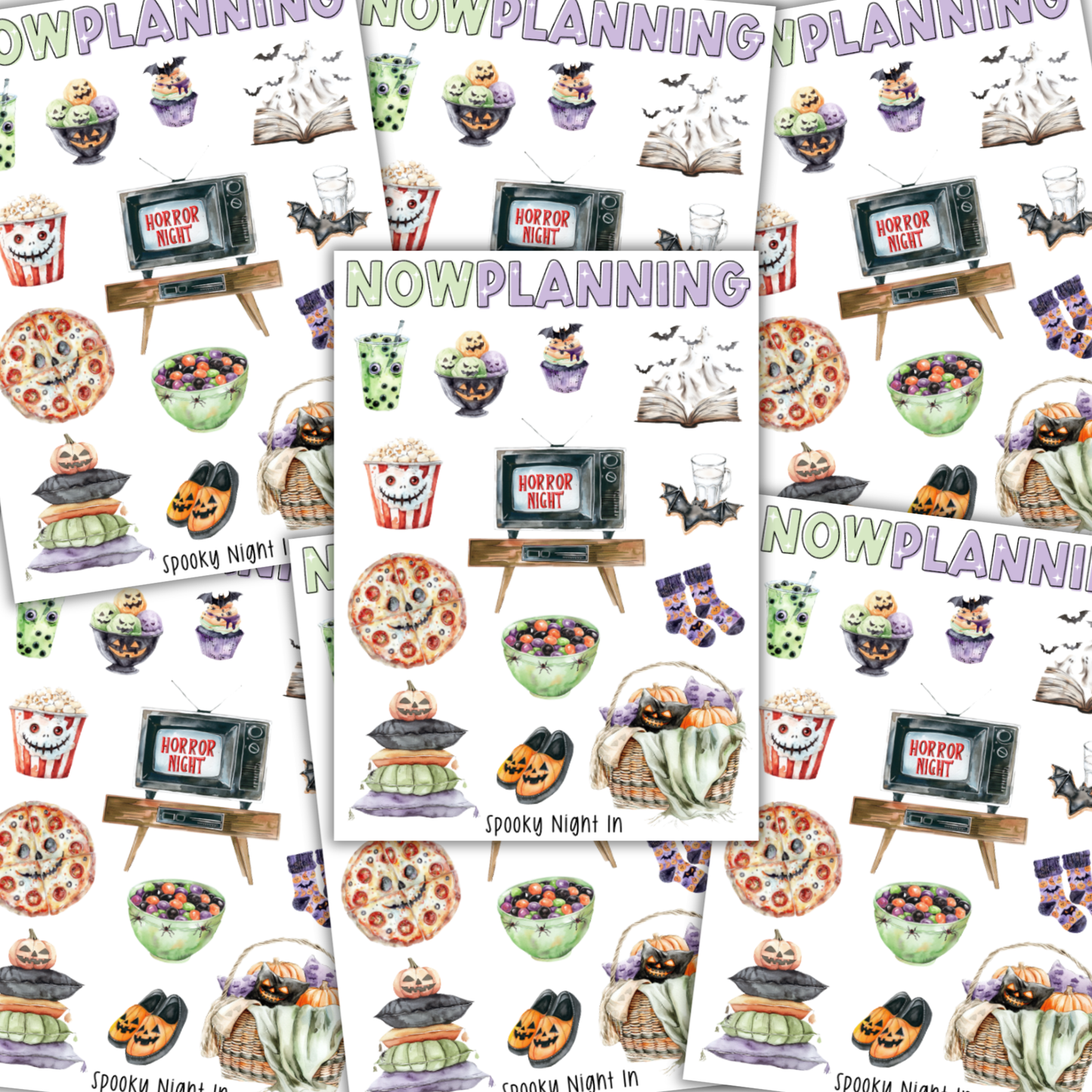 Spooky Night In Sticker Sheet |  Halloween Planner Stickers | Cute Spooky Season Sticker Sheet