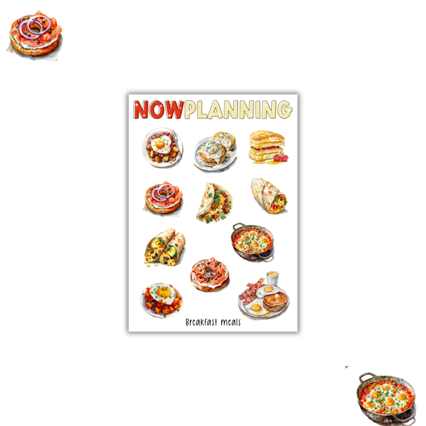 Breakfast Meals Sticker Sheet  |  Bullet Journal Stickers, Planner Stickers, Scrapbook Stickers