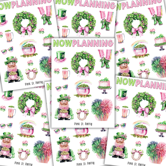 Pink St. Patty Sticker Sheet |  Spring Stickers | Journal Stickers, Planner Stickers, Scrapbook Stickers