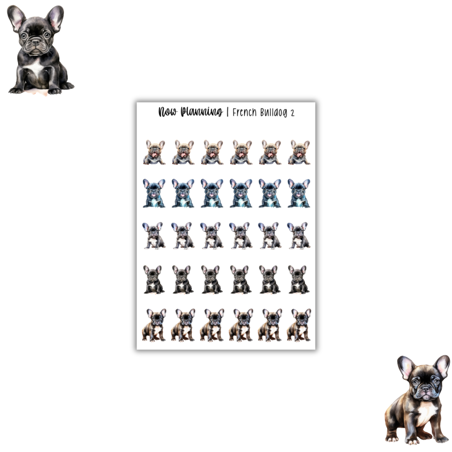 Black French Bulldog 2 Sticker Sheet |  Pet Stickers |  Journal Stickers, Planner Stickers, Scrapbook Stickers
