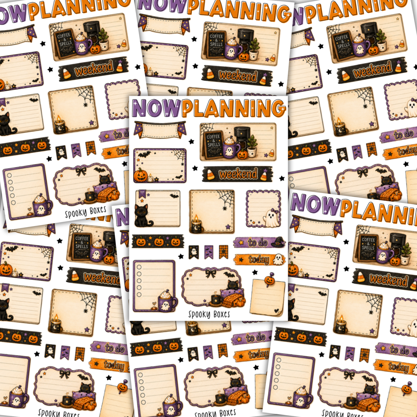 Spooky Boxes Sticker Sheet |  Halloween Planner Stickers | Cute Spooky Season Sticker Sheet